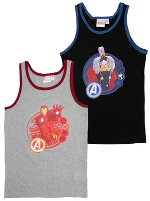 Produktbild von Marvel The Avengers Unterhemd für Jungen Kinder Tank Top Hemdchen Unterwäsche Grau/Schwarz (2er Pack) 134-140