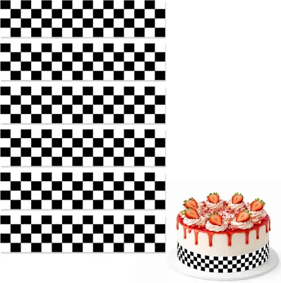 Productafbeelding van Taartranden 28x6,2 cm, 6 stuks, zwart-wit, voor verjaardagsfeestdecoratie