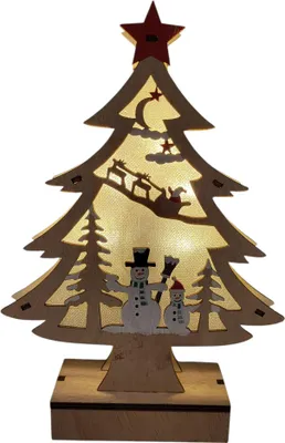 Produktbild von LED Holz Weihnachtsbaum mit Schneemann Motiv