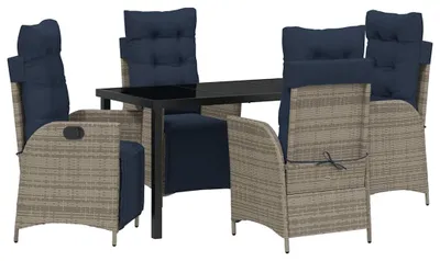 Immagine prodotto di vidaXL Set da pranzo da giardino con cuscini 5 pezzi Grigio e Nero Rattan