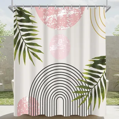 Immagine prodotto di Tenda da doccia 180x200 cm, motivo foglie rosa, idrorepellente, lavabile, orlo con peso, 12 occhielli e anelli