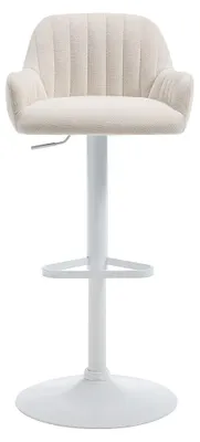 Produktbild von Barhocker aus Stoff und weißem Metall - Höhenverstellbar - Creme - ELEANA