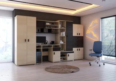 Produktbild von Wohnwand Anbauwand Schrankwand 350 cm  mit Schreibtisch  Farbe: ESCHE+CANTERBURY EICHE NELLY