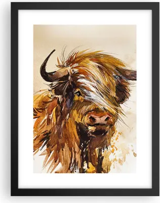 Produktbild von Gerahmtes Poster - Schwarzer Rahmen - Stier Scotch Aquarell - 30x40 cm - Wand Bild - Wanddeko - Wandbilder - Kunstposter - Wandposter - Bilderrahmen - Bilder - Kunstdruck - P2BPA30x40-4708