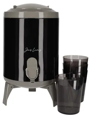 Immagine prodotto di Set JENS per erogazione di bevande, con 4 bicchieri e supporto | Dispenser per bevande da 4 litri, ideale per feste, giardino e buffet | Caraffa/dispenser per acqua in vetro robusto