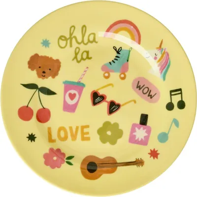 Produktbild von Rice Melamin Kinderteller - Soft Yellow Unicorn Love Ø 20cm