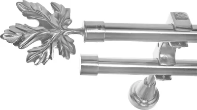 Produktbild von Edelstahl Look Gardinenstange Ø 20mm Wandträger 2-läufig zweiläufig Wandbefestigung Blatt H60 E35E30 RR