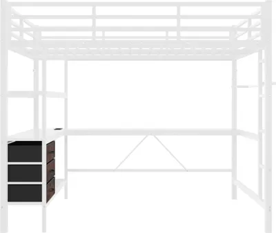 Produktbild von Hochbett Weiss 140x200cm Ohne Matratze Jugendbett Mit LED-Leuchten Schreibtisch Steckdose USB 3 Schubladen Regale Gelaender Treppe Etagenbett