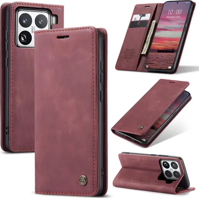 Obrázek produktu pro Pouzdro pro Xiaomi 15 Pro, RetroPolyuretanKožené Pouzdro s Funkcí Stojánku červený