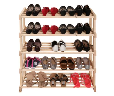 Image de Étagère à chaussures en bois de pin 80 × 30 × 96 cm - 5 étagères - naturel