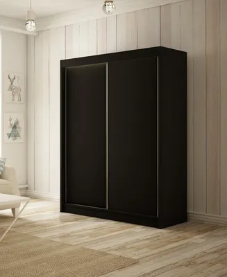 Produktbild von Kleiderschrank Saturn 120 cm inklusive 2 Schiebetüren Lieferung bis in die Wohnung Kleiderstange Garderobe Schrank Mehrzweckschrank Hochschrank Schlafzimmer (Farbe: schwarz)