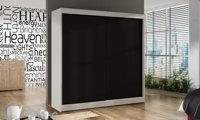 Produktbild von Geräumiger Kleiderschrank 200 BULAN X, Weiß mit schwarzen Türen