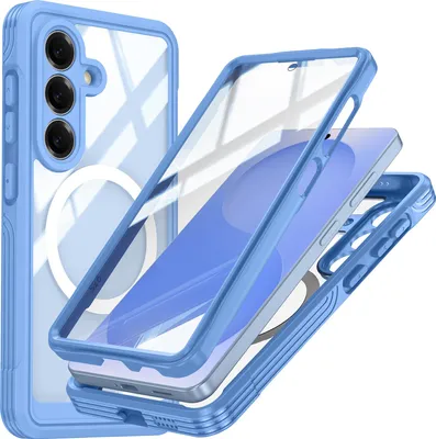 Obrázek produktu pro Pouzdro pro Samsung Galaxy S26, kompatibilní s MagSafe, 360° celotělová ochrana s průhledným zadním krytem a ochrannou fólií na displej modrý