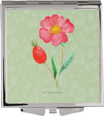 Produktbild von Mr. & Mrs. Panda Mini Spiegel Blume Hagebutte - Blattgrün - Geschenk, Garten, Klappbarer, Schlechte Gedanken, Kosmetikspiegel, Taschenspiegel, Lebensfreude, Kleiner