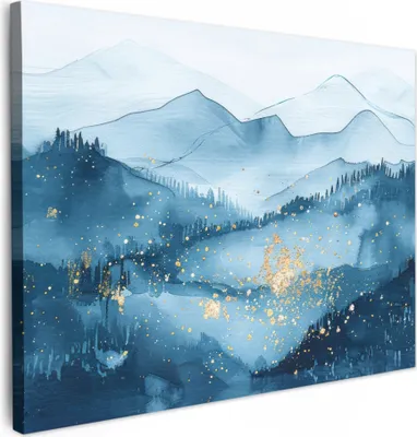 Produktbild von MuchoWow® - Leinwandbilder - Landschaft - Blau - Modern - Gold - Abstrakt, Wandbild, Wanddeko Bilder Wohnzimmer, 40x30 cm