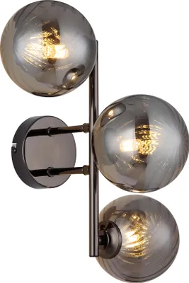 Produktbild von Globo Lighting Wandleuchte Metall schwarz-chrom, Glaskugeln rauchfarben, LxBxH: 360x280x250mm, exkl. 3x G9 LED 4W 230V