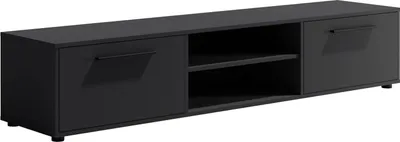 Produktbild von Modena TV-Lowboard 190 cm – modernes TV-Unterteil mit Stauraumschränken und offenen Fächern, funktionales Möbelstück für Wohnzimmer und TV-Bereiche (Schwarz)
