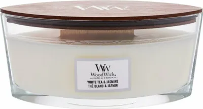 Produktbild von WoodWick Ellipse Duftkerze | White Tea & Jasmine | mit knisterndem Docht | Brenndauer: bis zu 50 Stunden