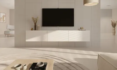 Productafbeelding van Moderne hangkast voor televisie, wit, minimalistisch design - 3 deuren