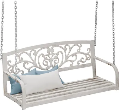 Produktbild von Relaxdays Hängebank, 2-Sitzer, Metall, HxBxT: 190x133x55 cm, Schaukelbank outdoor, Vintage Gartenschaukel, weiß/bronze