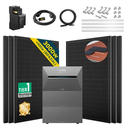 Produktbild von ALLDREI Balkonkraftwerk mit Speicher Anker Solix Solarbank 3 E2700 Pro & BP2700*2,Komplettset mit 6x500W Bifazialer Solarpanel & Smarten Zähler