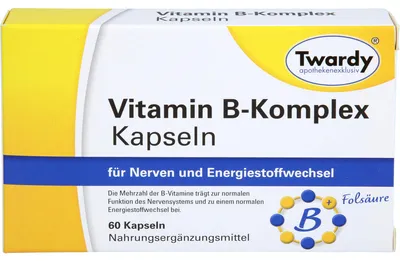 Produktbild von Twardy Vitamin B-Komplex Kapseln für Nerven und Energiestoffwechsel, 60 St. Kapseln
