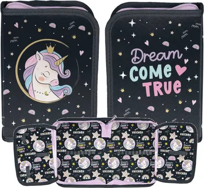 Zdjęcie produktu dla Jednokomorowy piórnik Paso Unicorn bez podszewki z klapkami