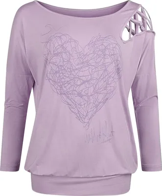 Produktbild von Full Volume by EMP Damen lila Langarmshirt mit großem Frontprint und Cold Shoulder S