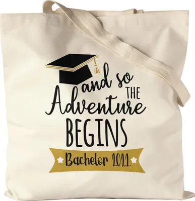 Produktbild von Bachelor 2022 Jutebeutel Stoffbeutel Canvas And so the Adventure Begins Bachelorabschluss Geschenk Absolvent Studium