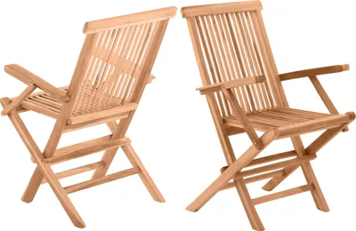 Produktbild von Möbilia Gartenstuhl 2er-Set aus Teak Holz | klappbar | mit Armlehnen | B 55,5 x T 51 x H 89 cm | natur | 11020005 | Serie GARTEN