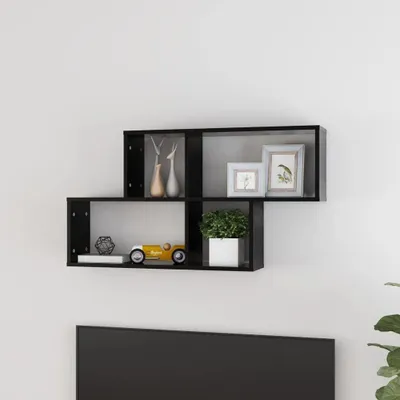 Produktbild von Wandregal und Wandleisten in Schwarz 100x18x53cm aus Holzwerkstoff