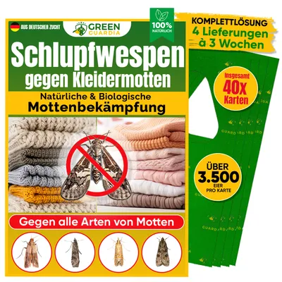Produktbild von Schlupfwespen gegen Kleidermotten, 10 Karten x 4 Lieferung (40 Karten) GreenGuardia- -Mottenschutz,Alternativ zu:Mottenfalle,Mottenkugel,Klebefalle