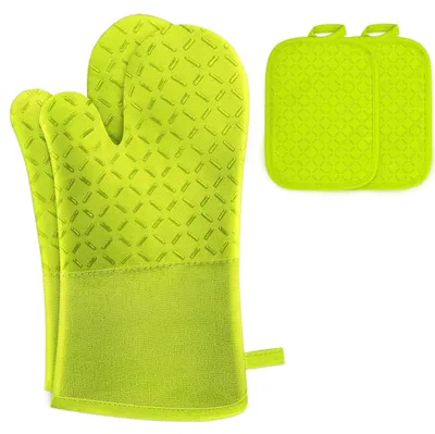 Imagen del producto de Set de guantes de horno, de 4 piezas, color verde, para la cocina