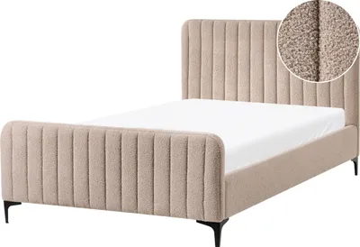 Produktbild von BELIANI Polsterbett Beige Bouclé mit Lattenrost 120 x 200 cm Hohes Gestepptes Kopf- und Fußteil Modern Glam Doppelbett Schlafzimmer Ausstattung