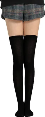Produktbild von ASKSA Damen Overknee Strümpfe Kniestrümpfe Lange Gestreifte Socken High Socks Baumwolle Solid Color, Schwarz
