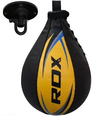 Image de RDX Sports Speedball en cuir d'entraînement de boxe avec émerillon en acier - Noir - Jaune