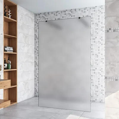 Produktbild von 77.7x200cm+ mit 2  73-120cm Schwarz Stabilisator 10mm Nano Sicherheitsglas Walk in Milchglas Duschwand Duschabtrennung