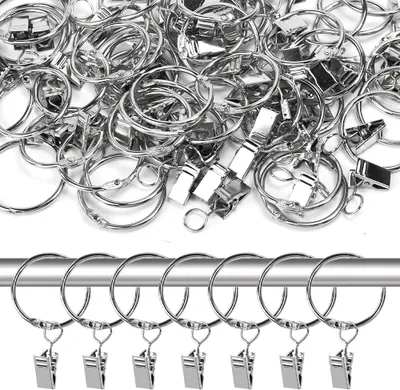 Produktbild von Metall-Gardinenringe mit Clips, 50 Stück, verstellbar, für Innen und Außen