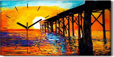 Produktbild von Küchenuhr Bürouhr Leinwand Uhr Quarz 60x30 Brücke Sonnenuntergang Sonne Himmel - schwarze Hände