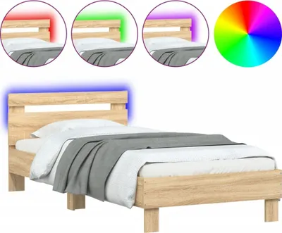 Produktbild von vidaXL Bettgestell mit Kopfteil und LED-Leuchten Sonoma-Eiche 90x200cm