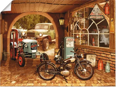 Produktbild von ARTland Poster Werkstatt mit Traktor und Motorrad Größe: 40x30 cm