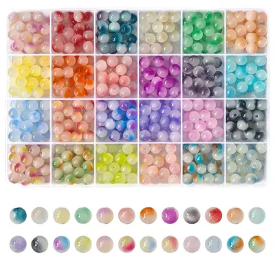 Produktbild von Glasperlen zum Auffädeln 8mm Rund Perlen Set 24 Farben 400-450 Stück