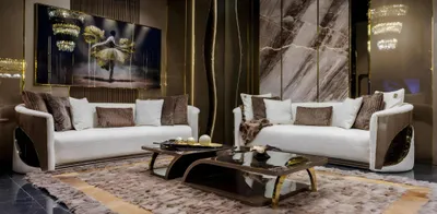 Zdjęcie produktu dla Stylowy zestaw wypoczynkowy: dwie eleganckie sofy tapicerowane i designerski stolik kawowy