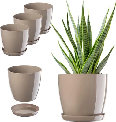 Image de KADAX Cache-pot de fleurs Cache-pot de fleurs 20 cm avec support Beige plastique 3 pièces