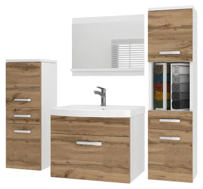 Immagine prodotto di Set di mobili da bagno BELINI PRI M5, 120 cm, color bronzo dorato opaco - Mobile bagno moderno con lavabo e specchio, completo di tutti gli accessori, da montare a parete