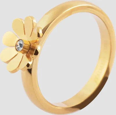 Produktbild von Akzent Edelstahlring für Damen, Ringkopf Blume, ionenplattiert, goldfarben