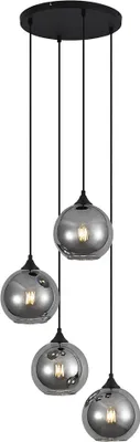 Zdjęcie produktu dla QAZQA – Art Deco Art Deco Lampa wisząca I Lampa wisząca I Lampa wisząca czarna z dymionym szkłem 4-punktowa – Wallace I Salon – Okrągła – Pasuje do żarówek LED E27