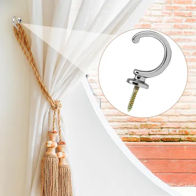 Produktbild von Vorhanghaken - Metallische Vorhang Tiback Haken - Wandmontierte Vorhanghaken für Fensterdekoration und Kleidung, Jacken, Hüte, Handtuchhalter (Set von 4, Silber)
