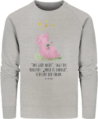 Produktbild von Mr. & Mrs. Panda Baumwoll Pullover Schwein Glück Größe XL - Heather Grey - Geschenk, Glücksbringer, Lustige Sprüche, Schweinchen, Pulli, Ziele, Sweater, Sterne, Rundhals