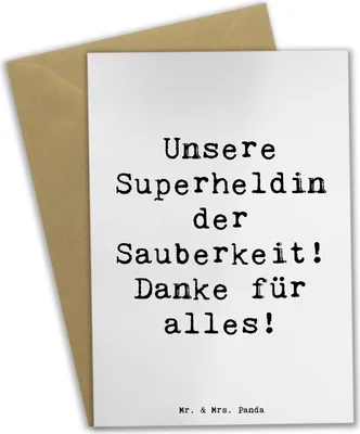 Produktbild von Mr. & Mrs. Panda Grußkarte Spruch Putzfrau Superheldin - Weiß - Geschenk, Anerkennung, Danke, weihnachtskarten, babykarte, Wertschätzung, hochzeitskarten, kommunionskarte